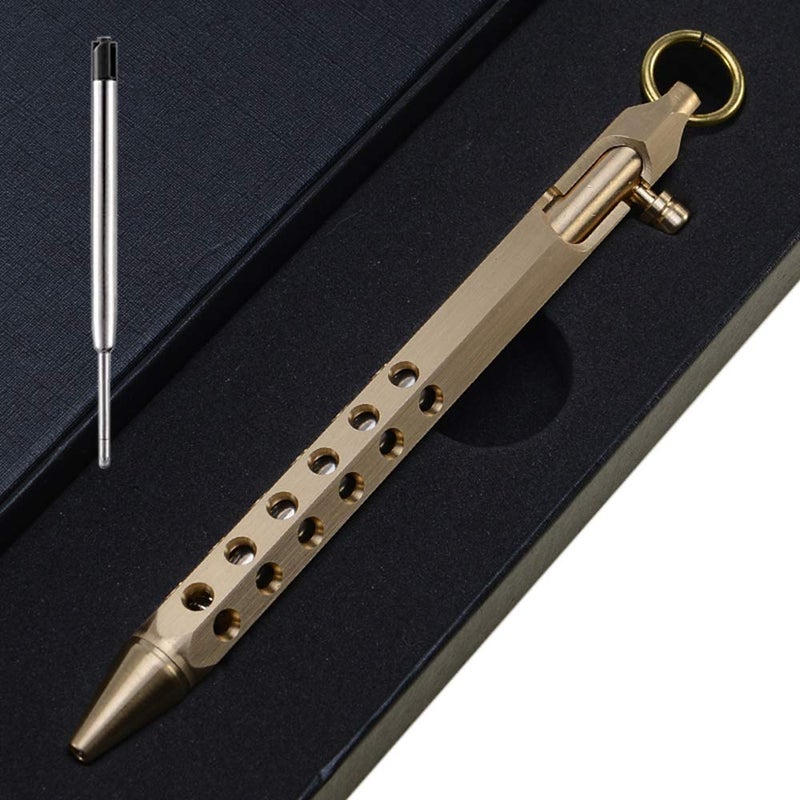 EKLOEN Six-Edge Solid Brass Pen, Bolt Action EDC Pocket Signature Pen(Brass) - Image 1